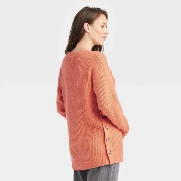 Isabel Maternity Scoop Neck Side Button Maternity Sweater - Orange L NWT - Picture 2 of 2